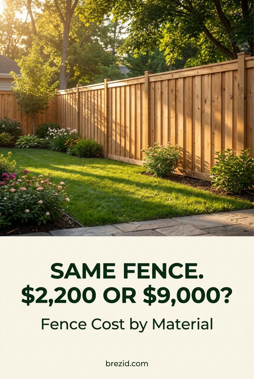 Fence cost by material: the same 150-foot fence can cost $2,200 or $9,000 depending on material